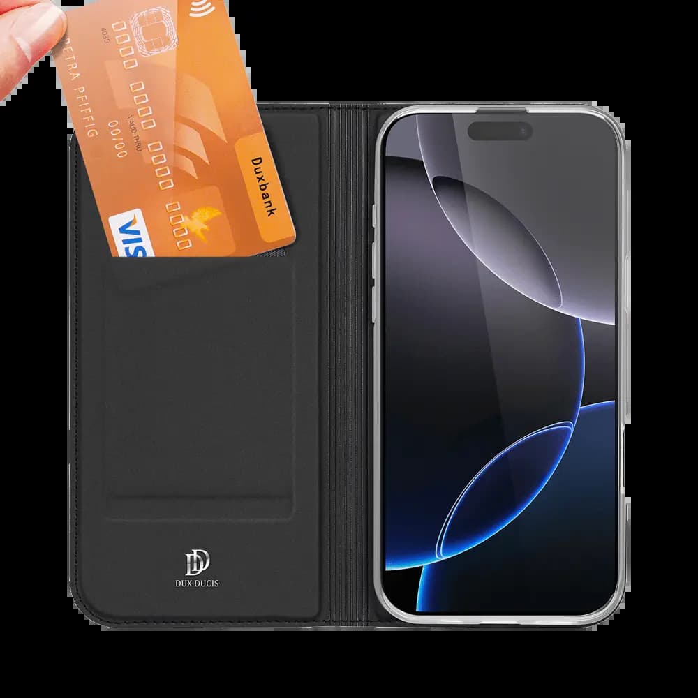 Housse folio iPhone 16 Pro Max porte-carte – Dux Ducis Skin Pro Noir - Vue 3