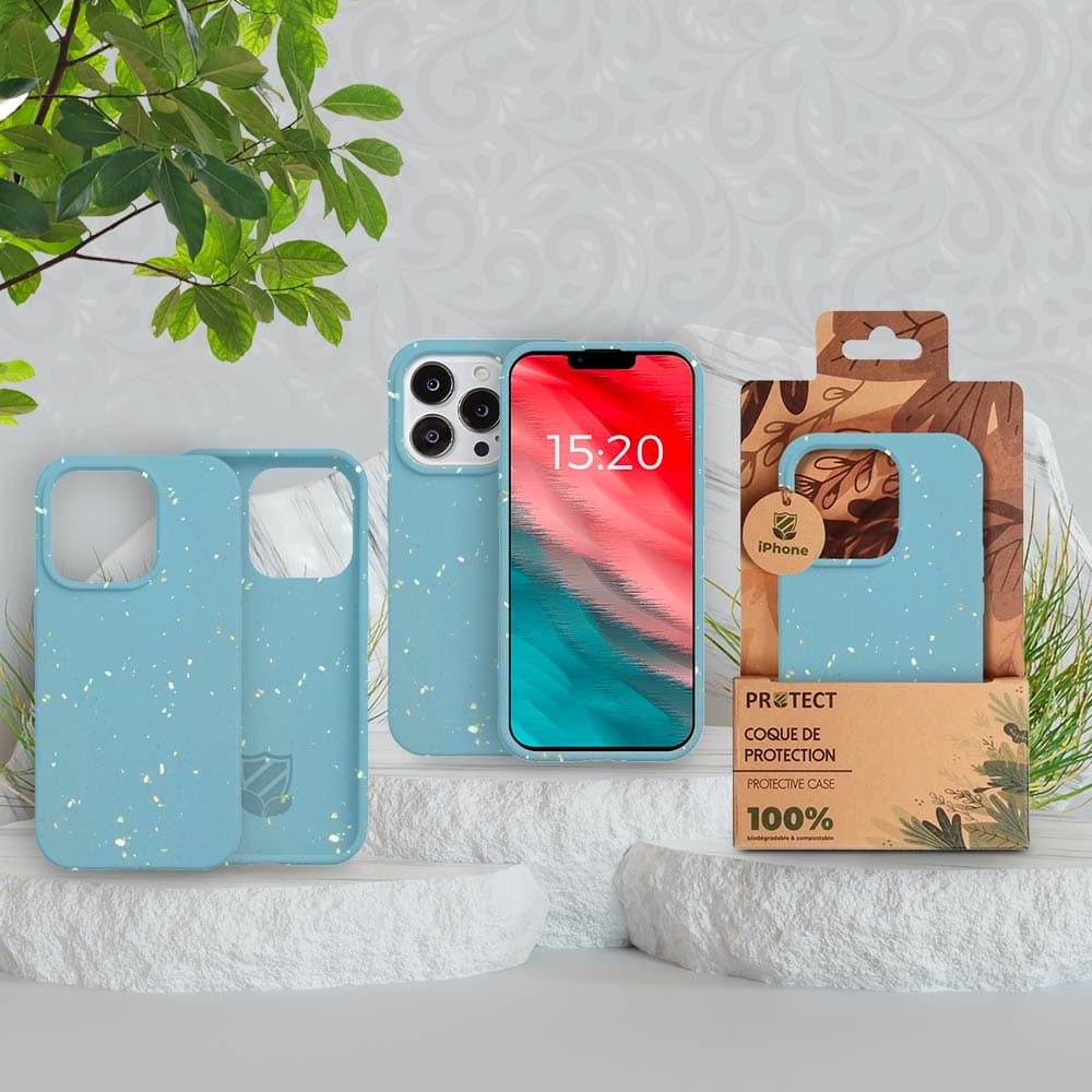Coque bio iPhone 14 Pro - PROTECT Bleu - Vue 5