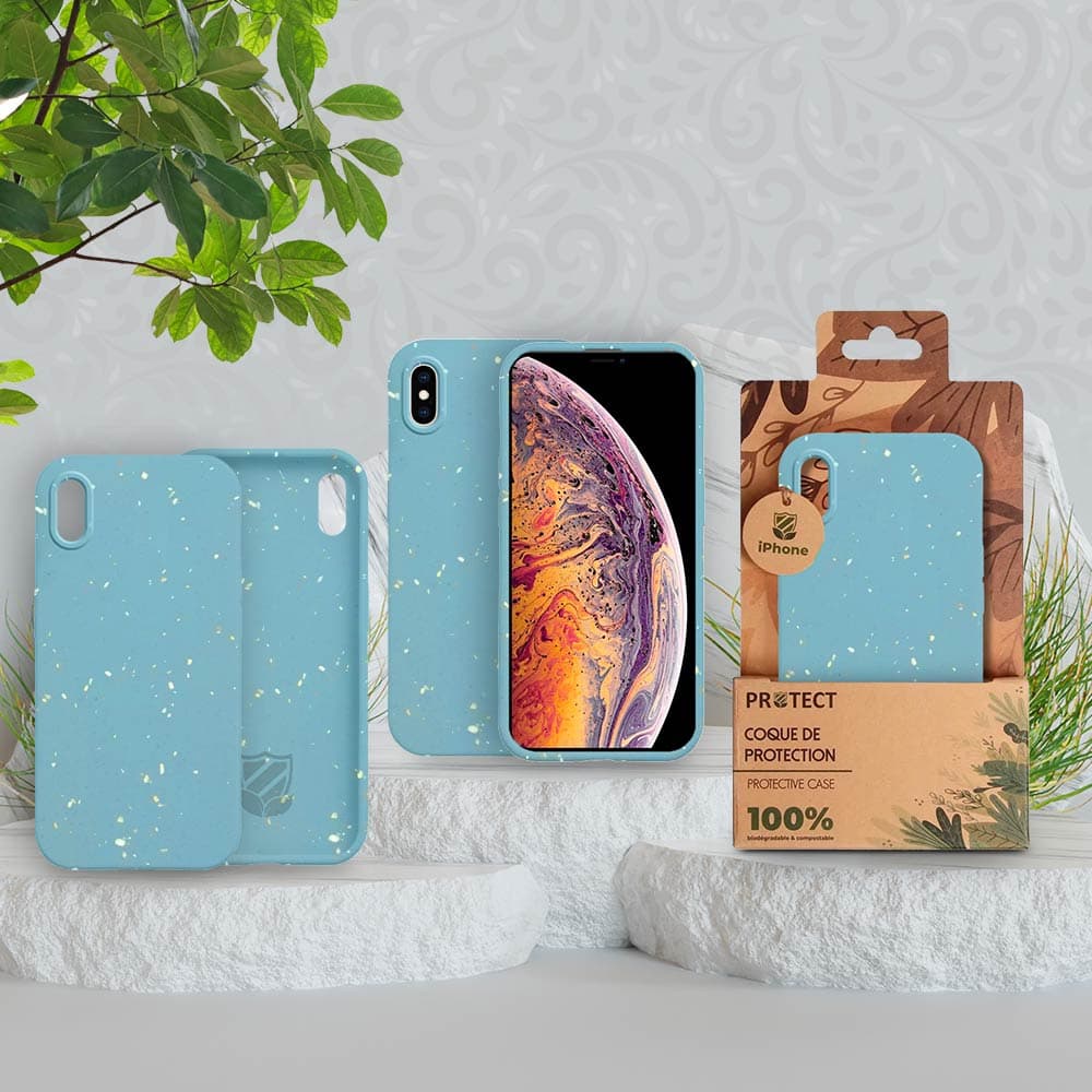 Coque bio iPhone X / XS - PROTECT Bleu - Vue 5