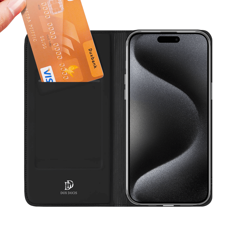 Housse folio iPhone 15 Pro Max porte-carte – Dux Ducis Skin Pro Bleu - Vue 3