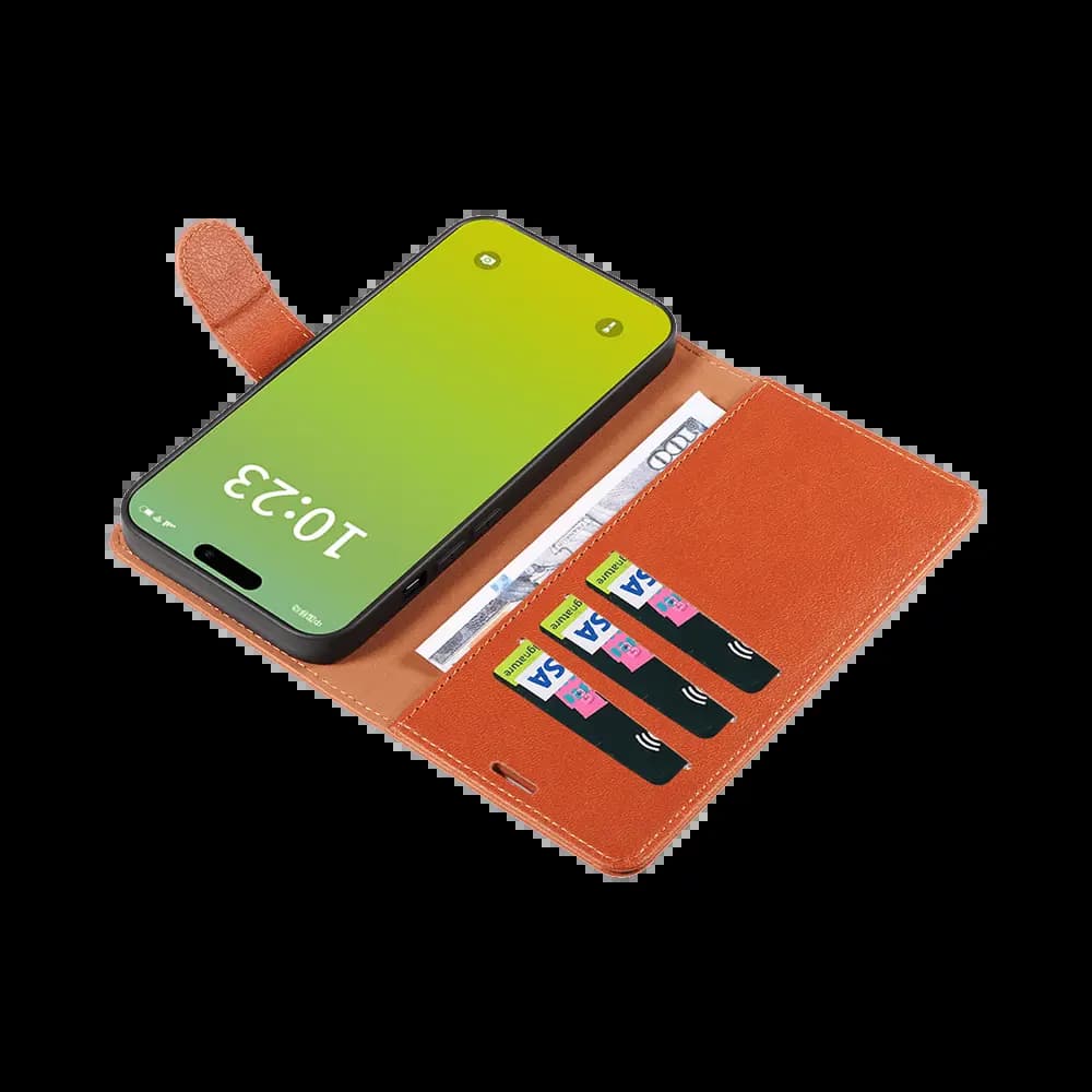 Housse folio anti-RFID iPhone 15 Plus – PROTECT IP011 Marron - Vue 7