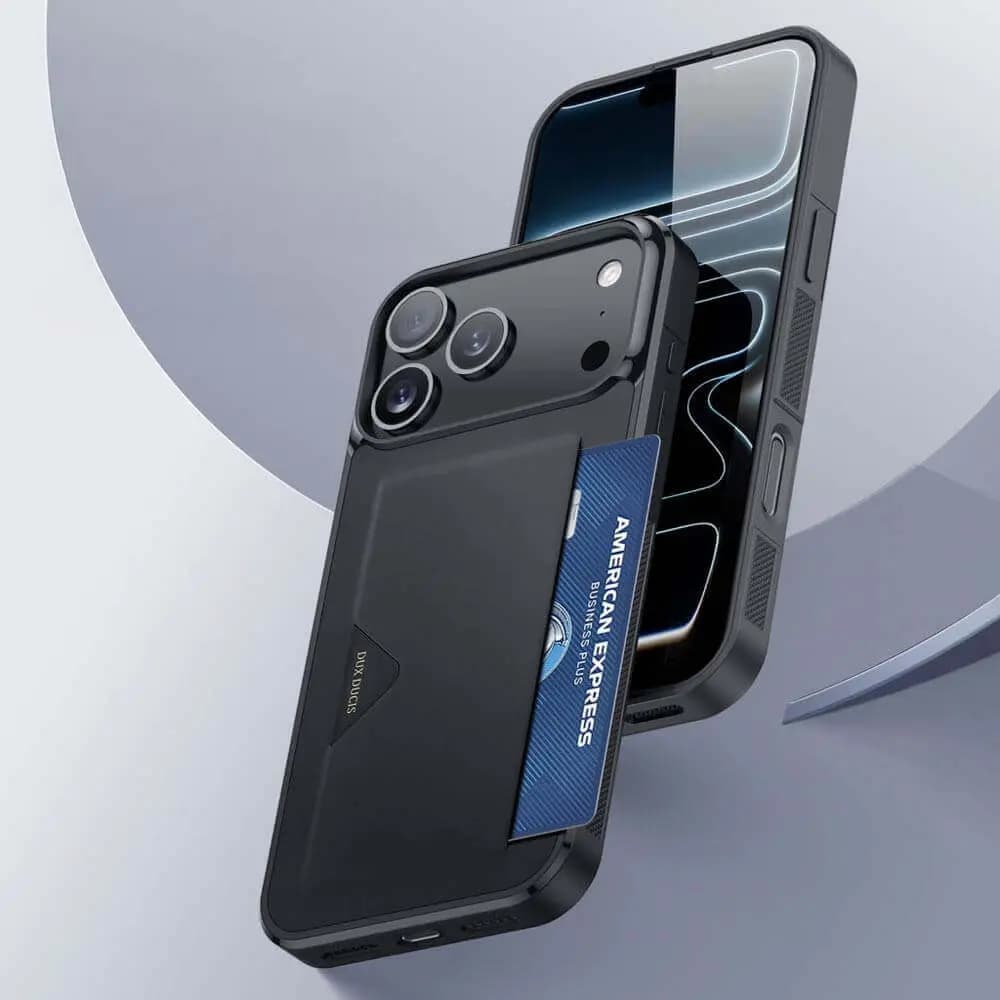  Coque de protection antichoc iPhone 17 Pro Max avec porte-carte intégré - Dux Ducis Pocard Noir - Vue 3