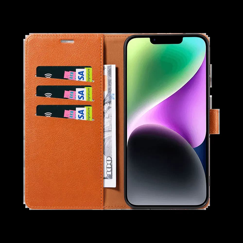 Housse folio anti-RFID iPhone 14 – PROTECT IP011 Marron - Vue 4