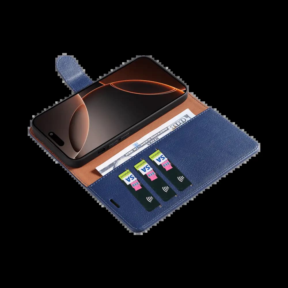 Housse folio anti-RFID iPhone 16 Pro Max – PROTECT IP011 Bleu Marine - Vue 7