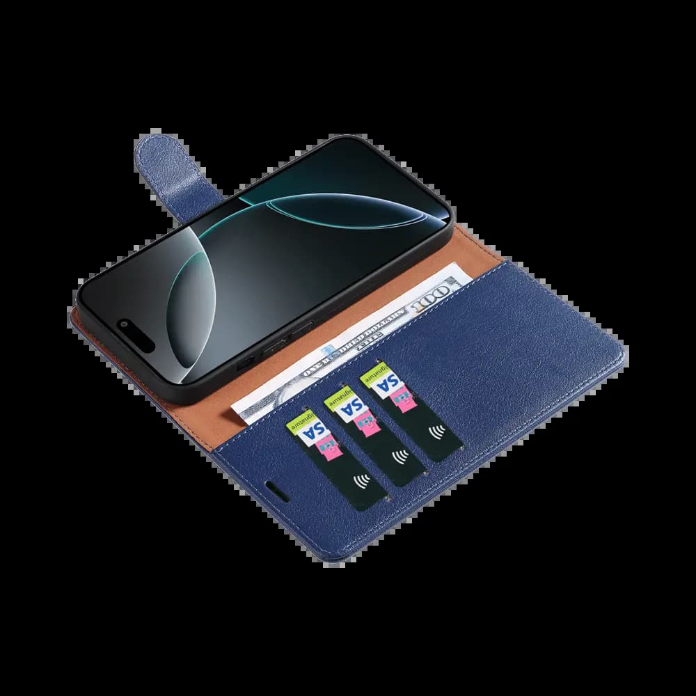 Housse folio anti-RFID iPhone 16 Pro – PROTECT IP011 Bleu Marine - Vue 7