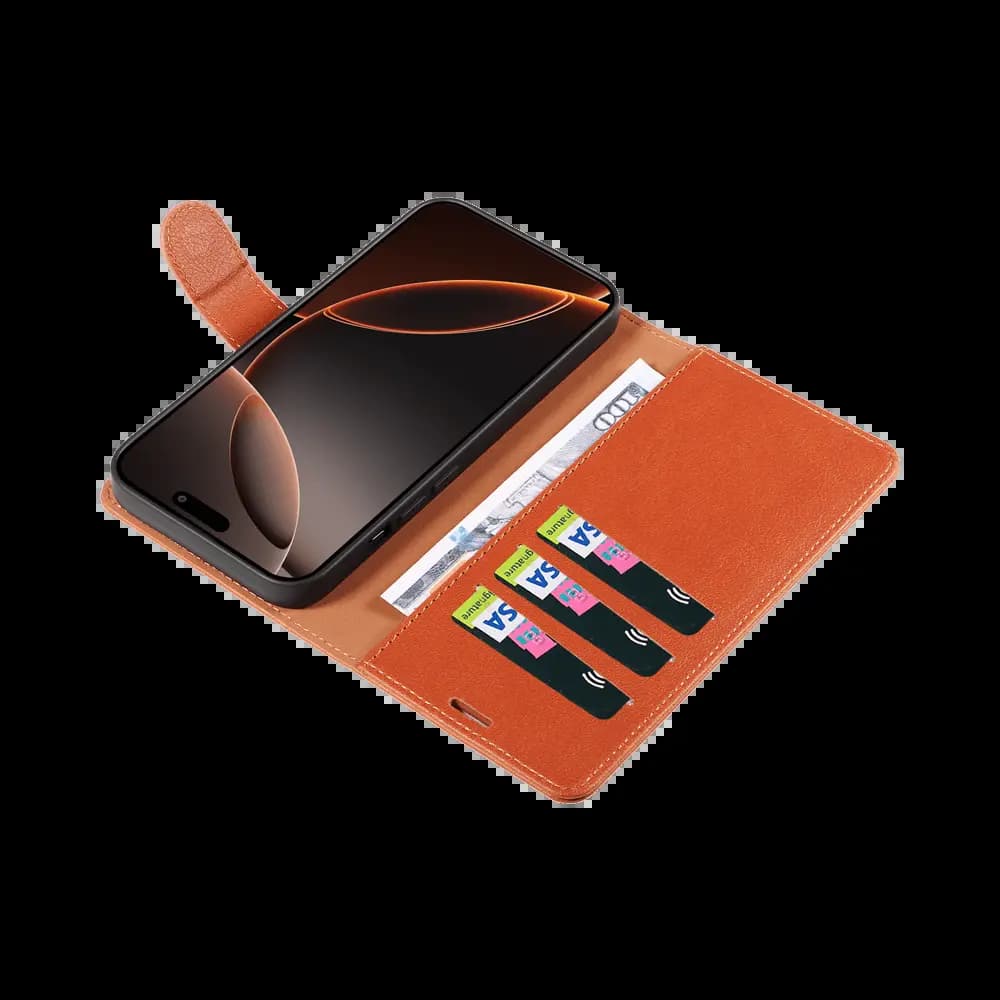 Housse folio anti-RFID iPhone 16 Pro Max – PROTECT IP011 Marron - Vue 7