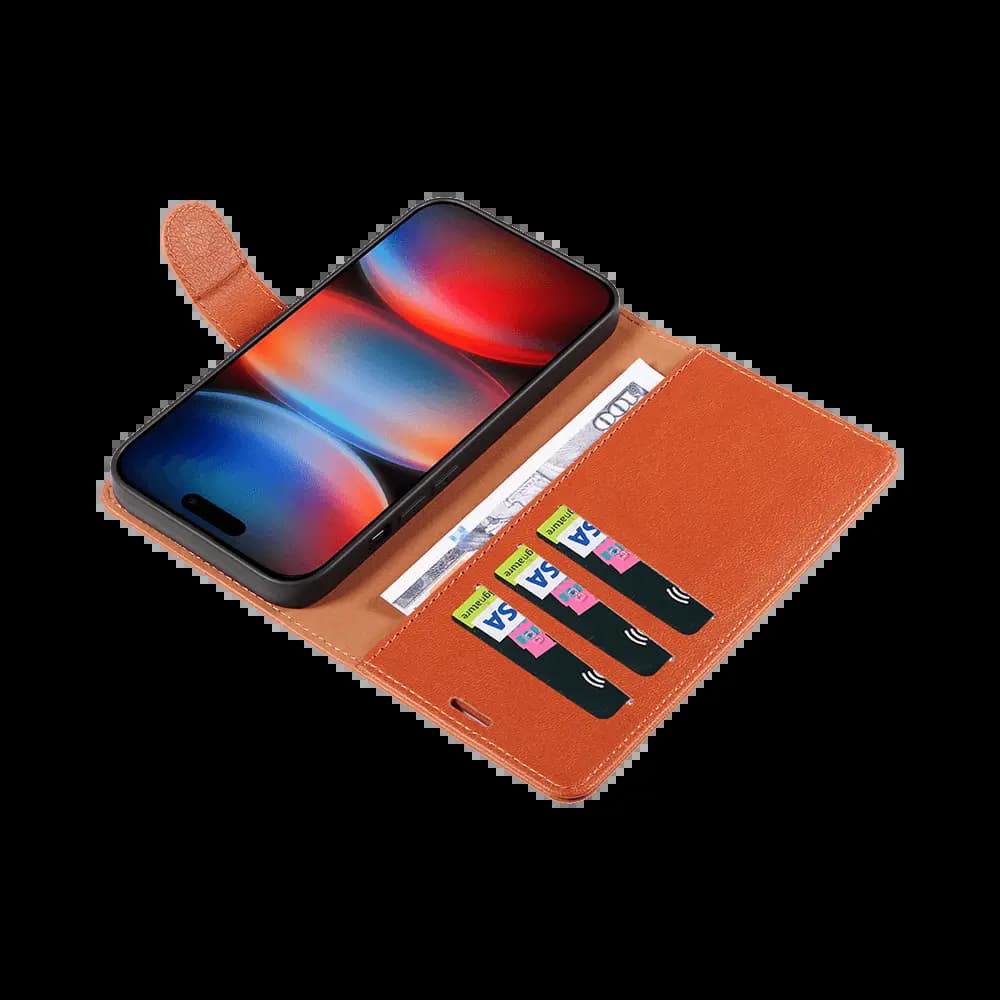 Housse folio anti-RFID iPhone 17 Pro Max – PROTECT IP011 Marron - Vue 9