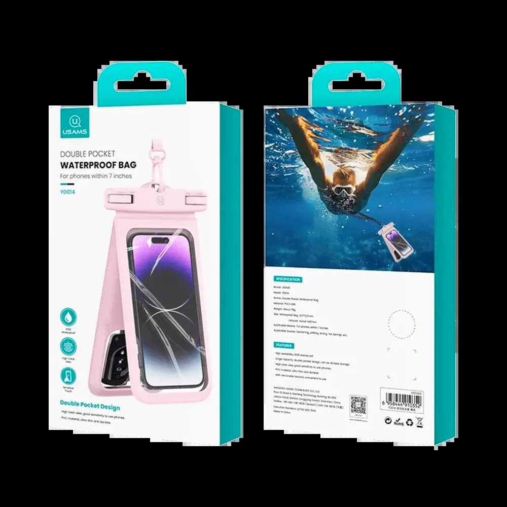 Pochette de Protection Étanche Usams à Double Poche IP68 Rose - Vue 7