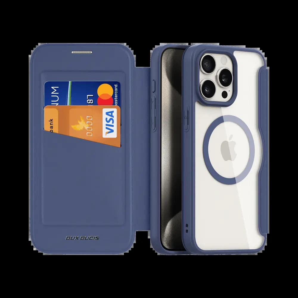 Housse folio MagSafe iPhone 15 Pro Max – Dux Ducis Skin X Pro Bleu - Vue 4