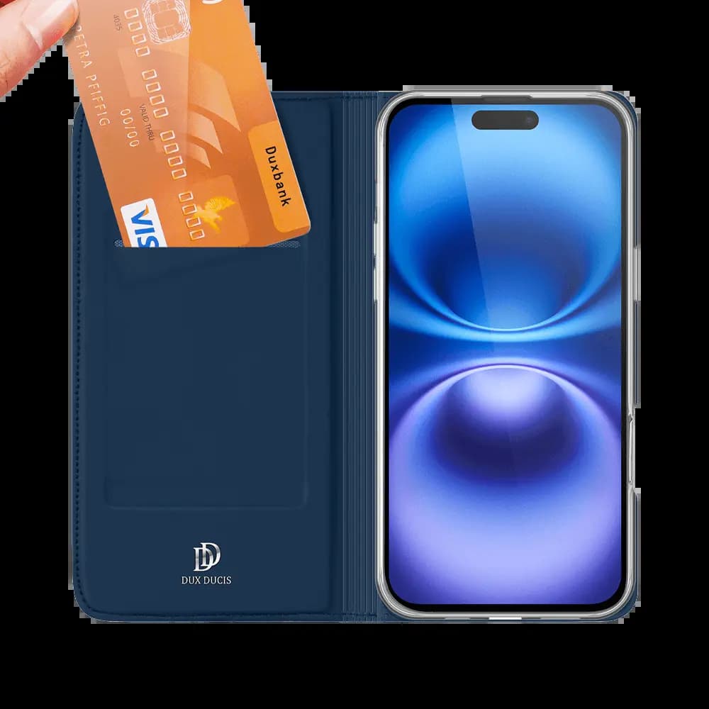 Housse folio iPhone 16 porte-carte – Dux Ducis Skin Pro bleu - Vue 3