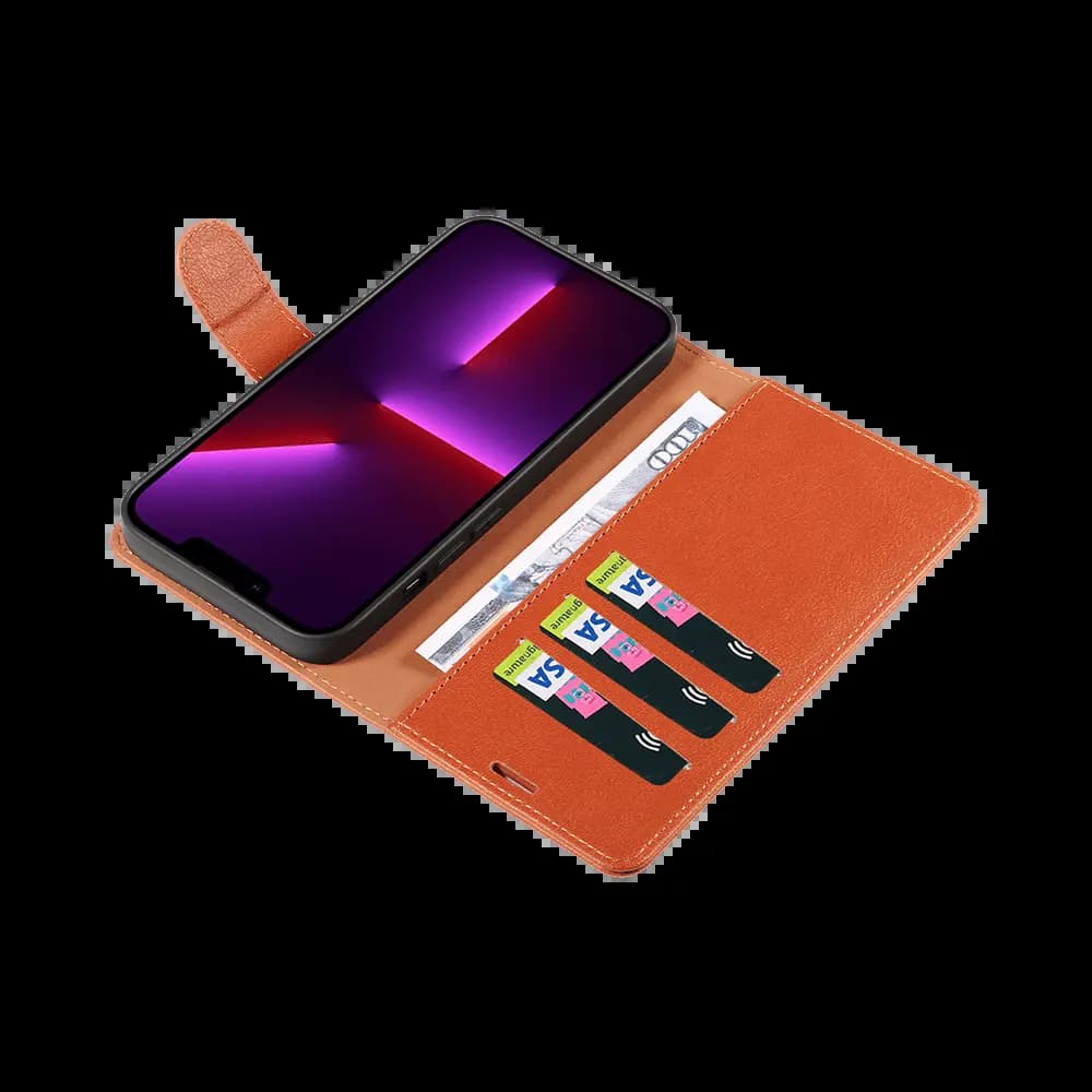 Housse folio anti-RFID iPhone 12 / 12 Pro – PROTECT IP011 Marron - Vue 7