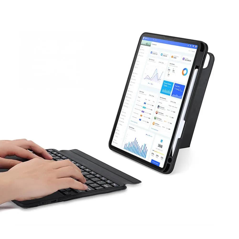 Housse de Protection avec Clavier Rétroéclairé Dux Ducis pour Apple iPad Pro  11" (1e génération & 2e génération), iPad Air 4, iPad Pro 11" (3e génération), iPad Air 5, iPad Pro 11" M2 (4e génération) & iPad Air 11 M2 Noir