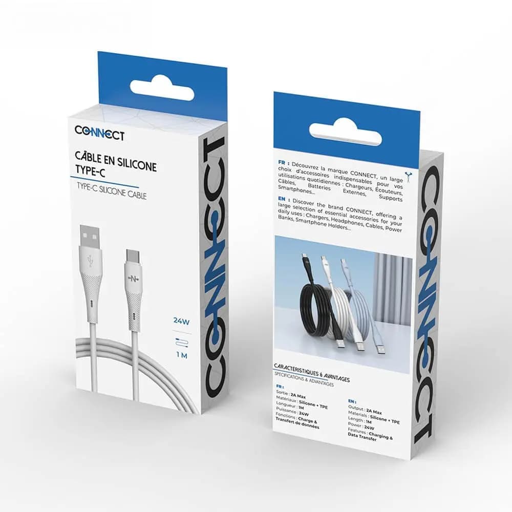 Câble Data USB vers Type-C CONNECT 24W (1m) Blanc