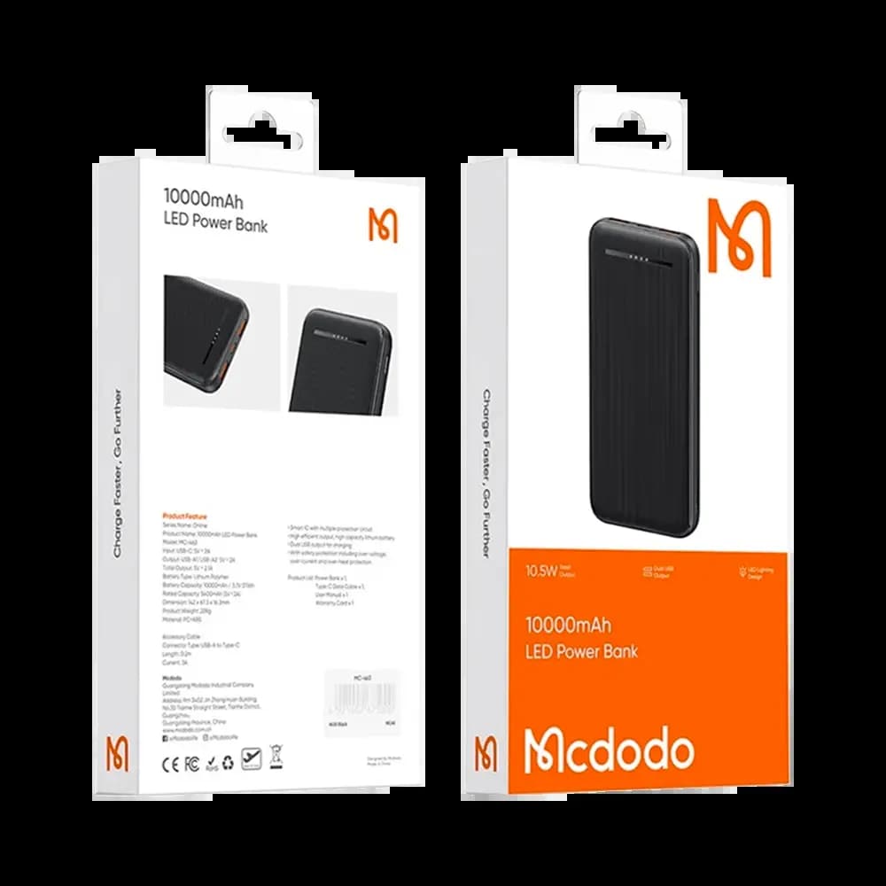 Batterie externe 10000mAh double port USB compacte – Mcdodo MC-4631 Noir