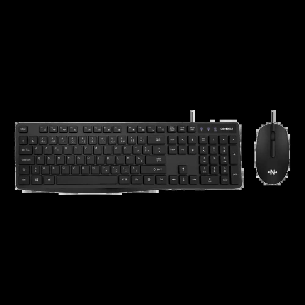 Clavier et Souris Filaire CONNECT (AZERTY) Noir