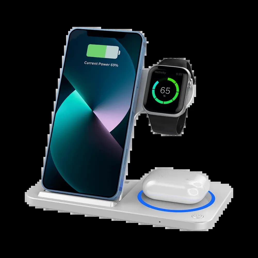 Station de Charge Sans Fil Wiwu 3 en 1 Pliable Blanc