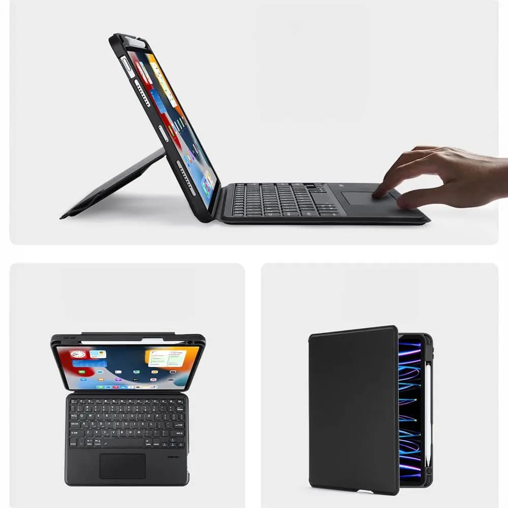 Housse de Protection avec Clavier Rétroéclairé Dux Ducis pour Apple iPad Pro  11" (1e génération & 2e génération), iPad Air 4, iPad Pro 11" (3e génération), iPad Air 5, iPad Pro 11" M2 (4e génération) & iPad Air 11 M2 Noir