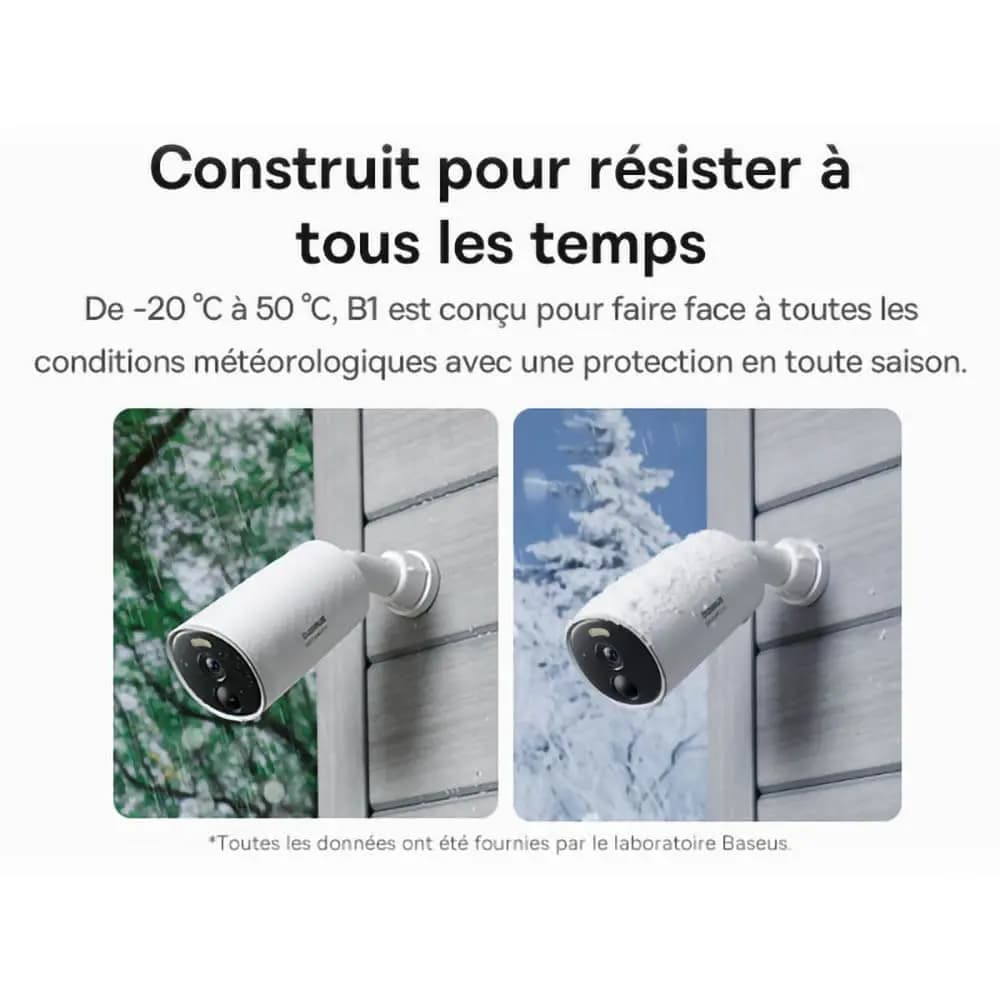 Caméra de Surveillance Sans Fil pour Extérieur Baseus 2K 8GB avec Batterie 7800mAh, Vision Nocturne et Micro Bidirectionnel Blanc
