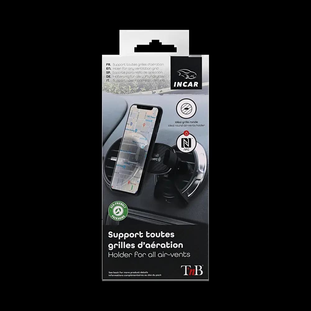 Support Smartphone pour Voiture T'nb avec NFC (Grille d'Aération) Noir