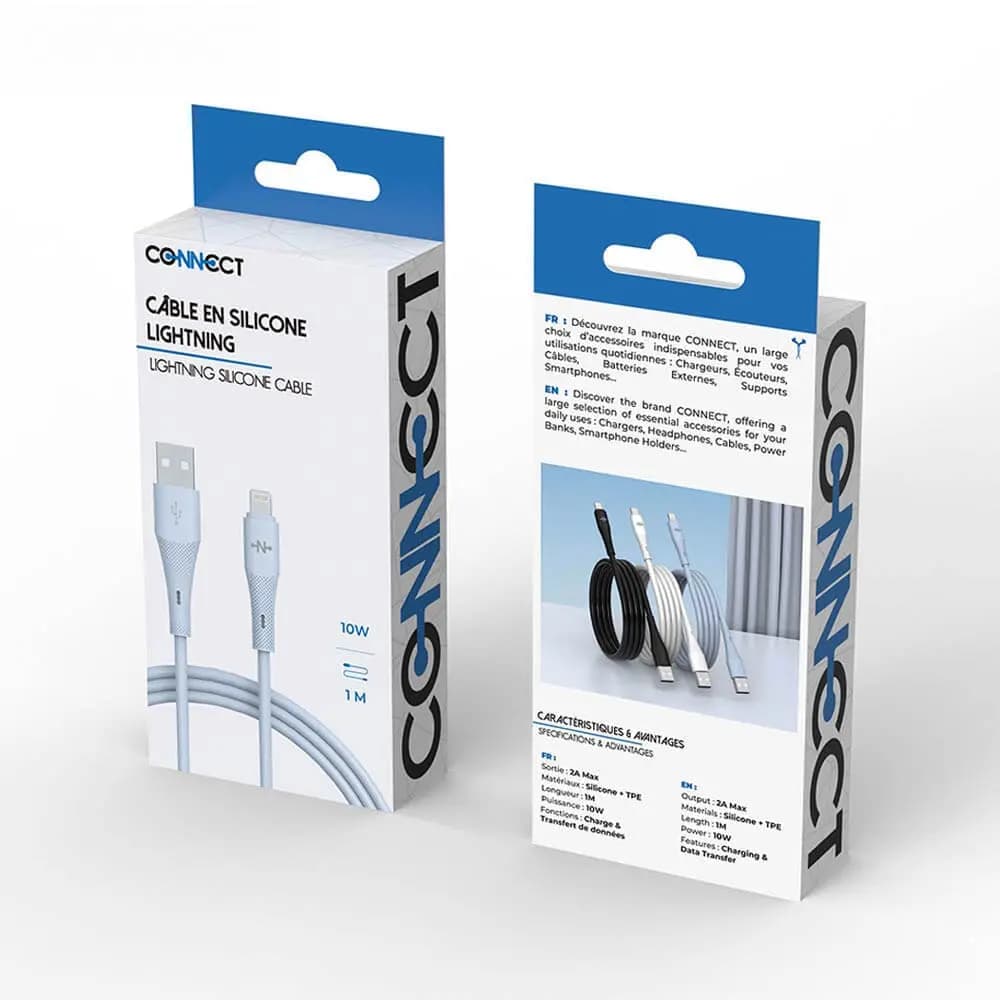 Câble Data USB vers Lightning CONNECT 10W (1m) Bleu