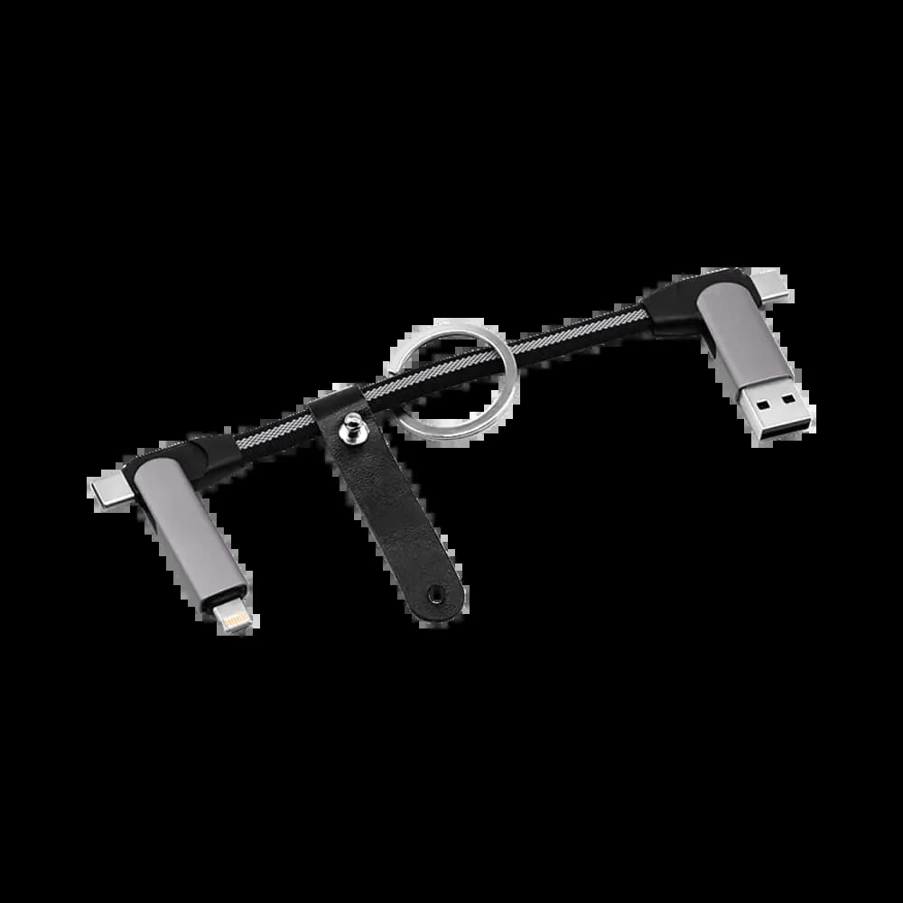 Porte-Clés Multi-Câbles 5 en 1 (Lightning + 2x Type-C + USB-A) Gris