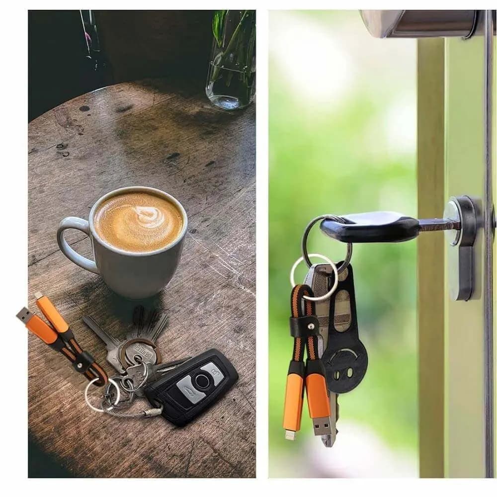 Porte-Clés Multi-Câbles 5 en 1 (Lightning + 2x Type-C + USB-A) Gris