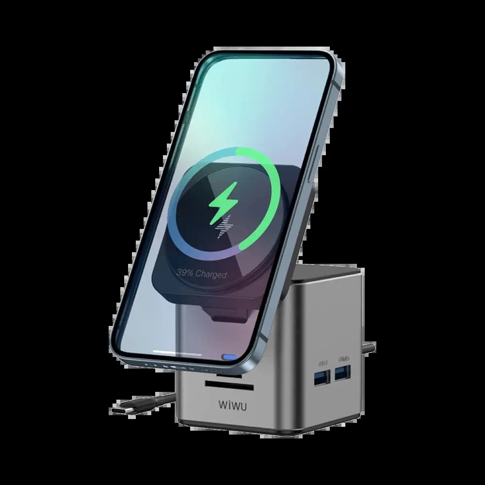 Station D'Accueil Multiport Wiwu USB-C 9 en 1 avec Charge Magnétique 100W Gris