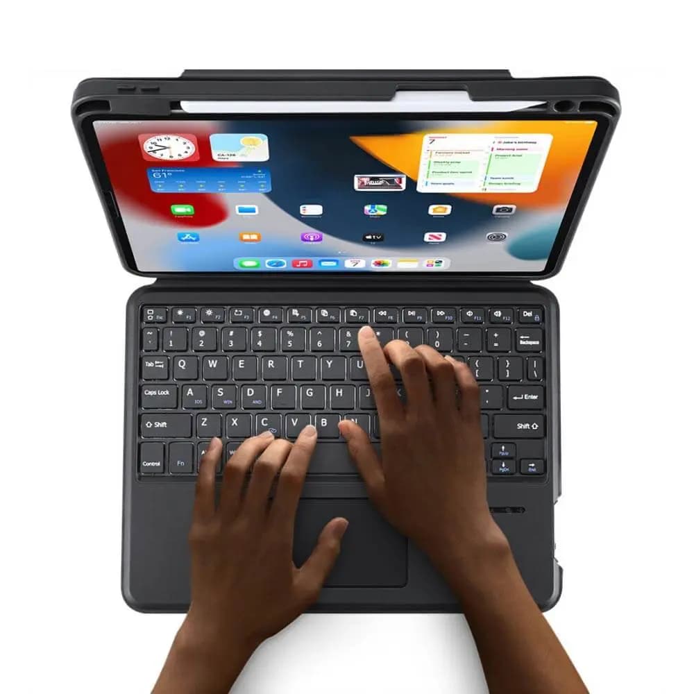 Housse de Protection avec Clavier Rétroéclairé Dux Ducis pour Apple iPad Pro  11" (1e génération & 2e génération), iPad Air 4, iPad Pro 11" (3e génération), iPad Air 5, iPad Pro 11" M2 (4e génération) & iPad Air 11 M2 Noir