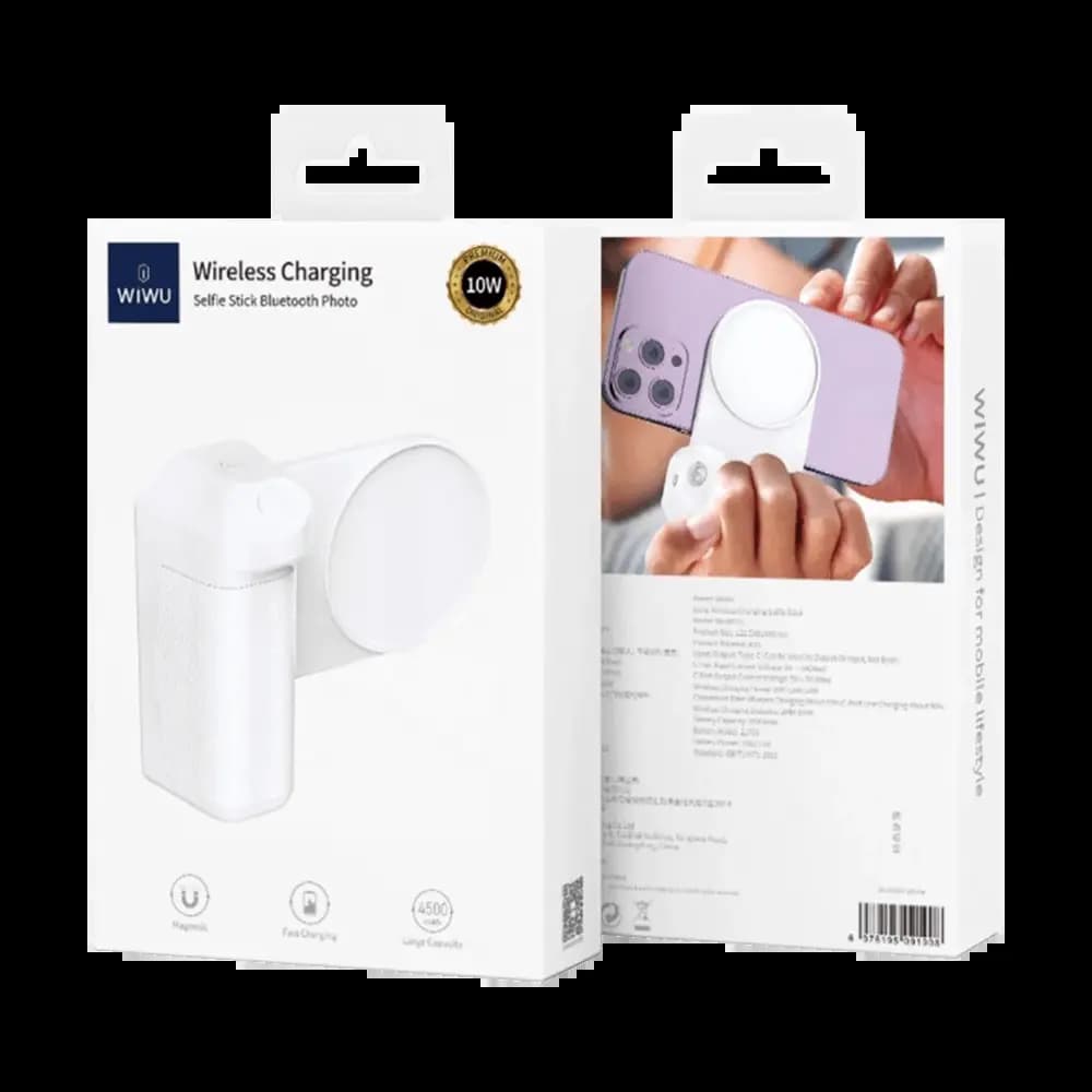 Batterie Externe Power Bank Sans Fil Magnétique Wiwu 4500mAh avec Bluetooth Blanc