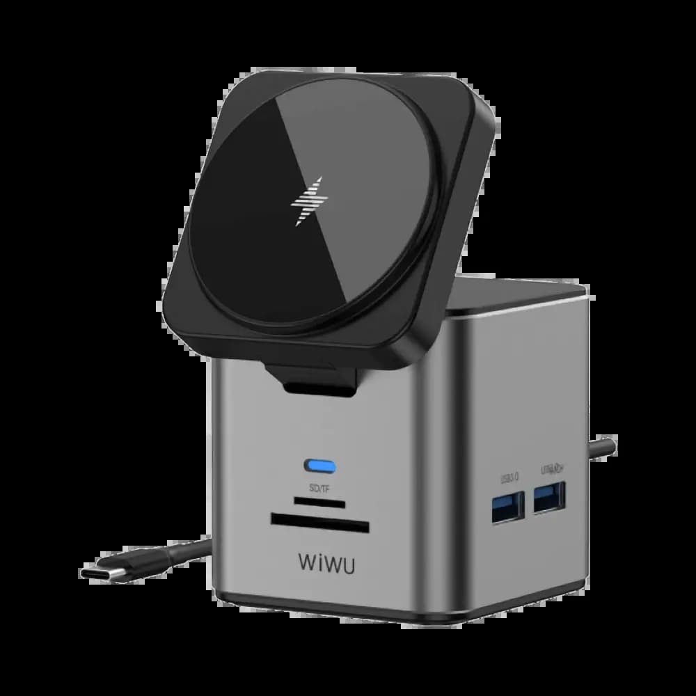 Station D'Accueil Multiport Wiwu USB-C 9 en 1 avec Charge Magnétique 100W Gris