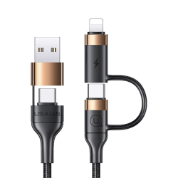 Câble Data Multi Usams USB + Type-C vers Type-C + Lightning PD 3A (1.2m) Noir