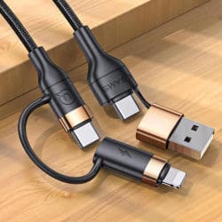 Câble Data Multi Usams USB + Type-C vers Type-C + Lightning PD 3A (1.2m) Noir