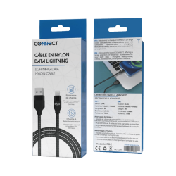 Câble Data Nylon Tressé USB vers Lightning CONNECT (1m) Noir